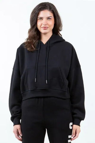 Los Angeles Cropped Hoodie - Black - MOD&SOUL - Contemporary Women's Clothing