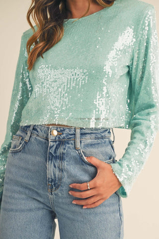 MABLE Shoulder Padded Sequin Crop Top - MOD&SOUL - Contemporary Women's Clothing