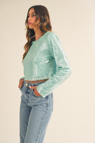 MABLE Shoulder Padded Sequin Crop Top - MOD&SOUL - Contemporary Women's Clothing