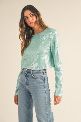 MABLE Shoulder Padded Sequin Crop Top - MOD&SOUL - Contemporary Women's Clothing