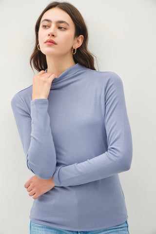 Mock Neck Long Sleeve Top - Blue - MOD&SOUL - Contemporary Women's Clothing