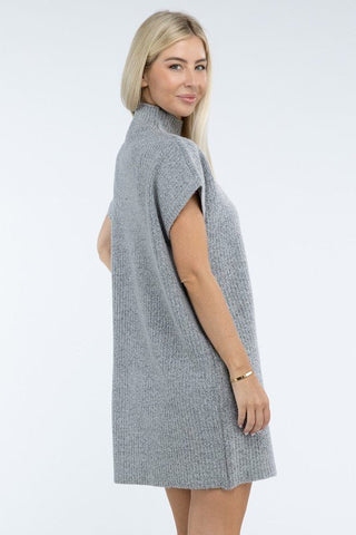 Mock Neck Short Sleeve Sweater Dress with Pocket - MOD&SOUL - Contemporary Women's Clothing