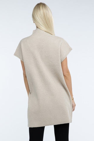 Mock Neck Short Sleeve Sweater Dress with Pocket - MOD&SOUL - Contemporary Women's Clothing