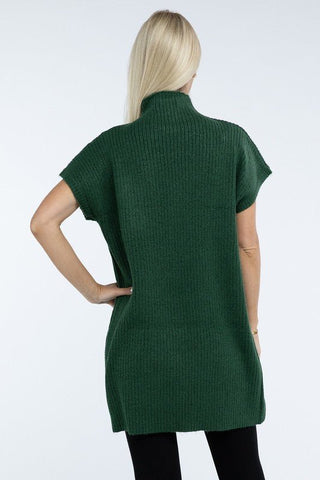 Mock Neck Short Sleeve Sweater Dress with Pocket - MOD&SOUL - Contemporary Women's Clothing