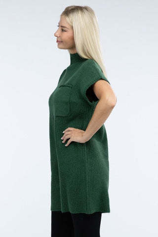 Mock Neck Short Sleeve Sweater Dress with Pocket - MOD&SOUL - Contemporary Women's Clothing