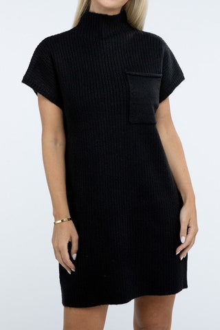 Mock Neck Short Sleeve Sweater Dress with Pocket - MOD&SOUL - Contemporary Women's Clothing