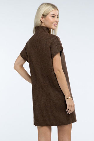 Mock Neck Short Sleeve Sweater Dress with Pocket - MOD&SOUL - Contemporary Women's Clothing