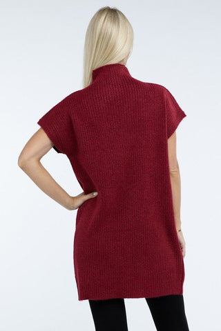 Mock Neck Short Sleeve Sweater Dress with Pocket - MOD&SOUL - Contemporary Women's Clothing