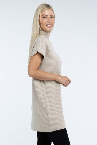 Mock Neck Short Sleeve Sweater Dress with Pocket - MOD&SOUL - Contemporary Women's Clothing