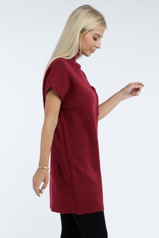 Mock Neck Short Sleeve Sweater Dress with Pocket - MOD&SOUL - Contemporary Women's Clothing