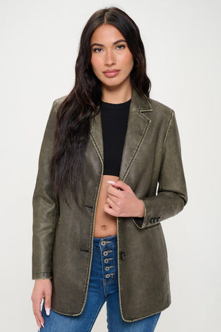 Olive Vegan Leather Blazer - MOD&SOUL - Contemporary Women's Clothing