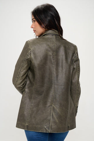 Olive Vegan Leather Blazer - MOD&SOUL - Contemporary Women's Clothing