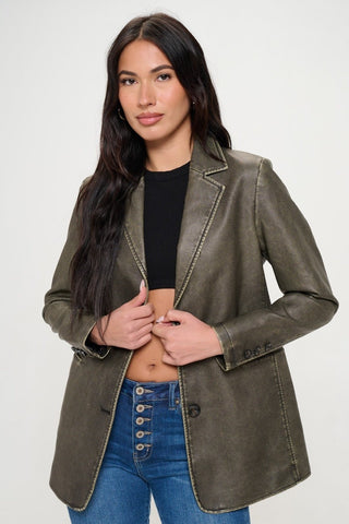 Olive Vegan Leather Blazer - MOD&SOUL - Contemporary Women's Clothing