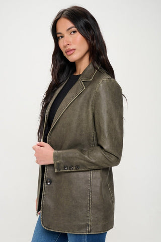 Olive Vegan Leather Blazer - MOD&SOUL - Contemporary Women's Clothing