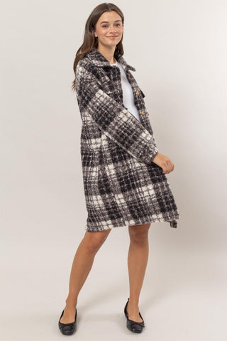 Plaid Button Down Longline Shacket - MOD&SOUL - Contemporary Women's Clothing