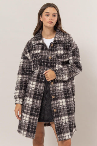 Plaid Button Down Longline Shacket - MOD&SOUL - Contemporary Women's Clothing