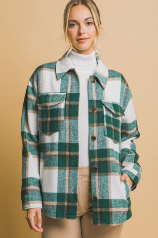 Plaid Button Up Shacket - Green - MOD&SOUL - Contemporary Women's Clothing