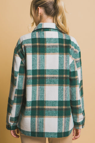 Plaid Button Up Shacket - Green - MOD&SOUL - Contemporary Women's Clothing