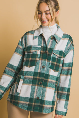 Plaid Button Up Shacket - Green - MOD&SOUL - Contemporary Women's Clothing