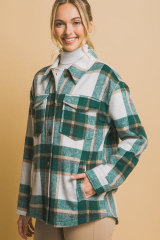 Plaid Button Up Shacket - Green - MOD&SOUL - Contemporary Women's Clothing