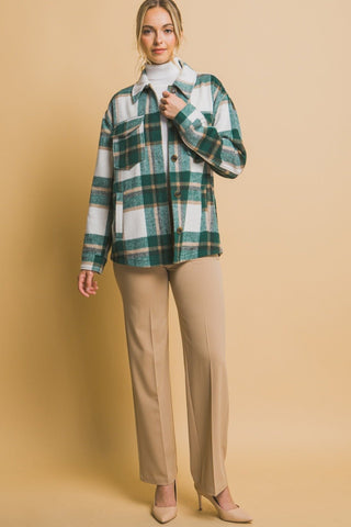 Plaid Button Up Shacket - Green - MOD&SOUL - Contemporary Women's Clothing