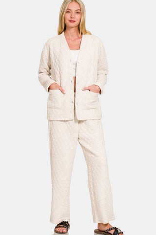 Quilted Button Up Lounge Set - MOD&SOUL - Contemporary Women's Clothing