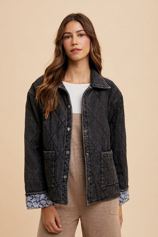 Quilted Printed Lining Denim Jacket - MOD&SOUL - Contemporary Women's Clothing