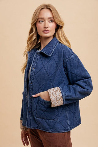 Quilted Printed Lining Denim Jacket - MOD&SOUL - Contemporary Women's Clothing