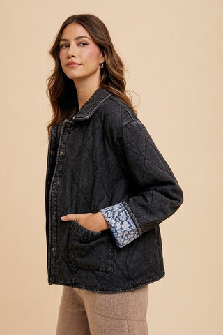 Quilted Printed Lining Denim Jacket - MOD&SOUL - Contemporary Women's Clothing