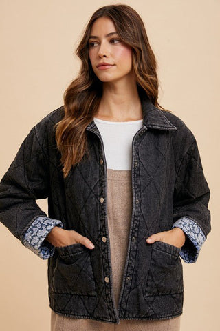 Quilted Printed Lining Denim Jacket - MOD&SOUL - Contemporary Women's Clothing