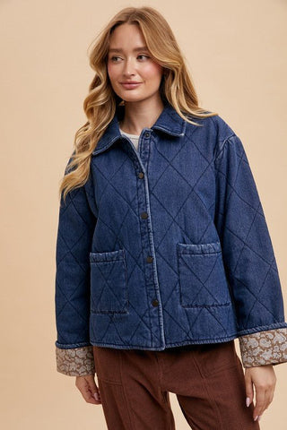 Quilted Printed Lining Denim Jacket - MOD&SOUL - Contemporary Women's Clothing