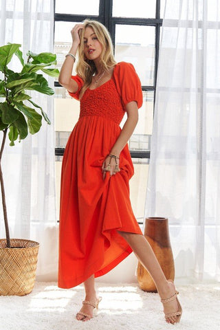 Red Puff Sleeve Dress - MOD&SOUL - Contemporary Women's Clothing