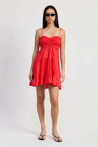 Red Smocked Ruffle Dress - MOD&SOUL - Contemporary Women's Clothing