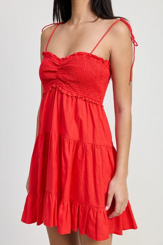 Red Smocked Ruffle Dress - MOD&SOUL - Contemporary Women's Clothing