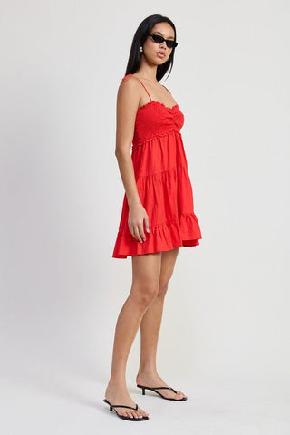 Red Smocked Ruffle Dress - MOD&SOUL - Contemporary Women's Clothing