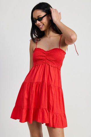 Red Smocked Ruffle Dress - MOD&SOUL - Contemporary Women's Clothing