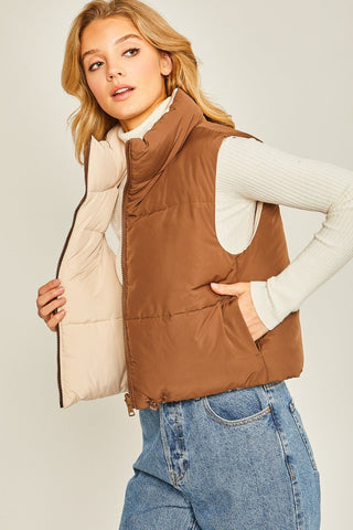 Reversible Puffer Vest - Brown - MOD&SOUL - Contemporary Women's Clothing