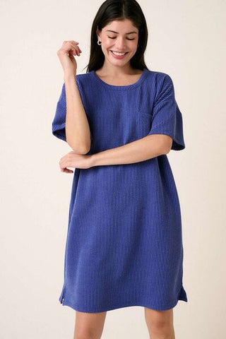 Rib Knit Short Sleeve Tee Dress - MOD&SOUL - Contemporary Women's Clothing