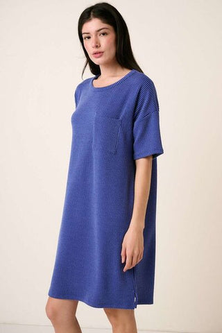 Rib Knit Short Sleeve Tee Dress - MOD&SOUL - Contemporary Women's Clothing