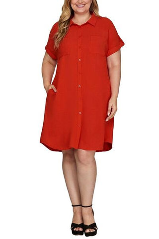 She + Sky Full Size Button Down Short Sleeve Woven Shirt Dress Plus Size - MOD&SOUL - Contemporary Women's Clothing