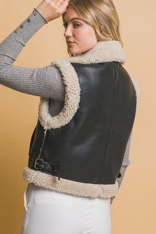 Sherpa Zip - Up Vegan Leather Vest - MOD&SOUL - Contemporary Women's Clothing