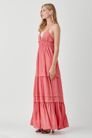 Shirred Ruffle Folded Detail Maxi Dress - MOD&SOUL - Contemporary Women's Clothing