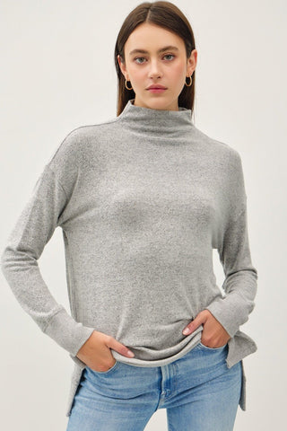 Side Slit Mock Neck Top - Grey - MOD&SOUL - Contemporary Women's Clothing