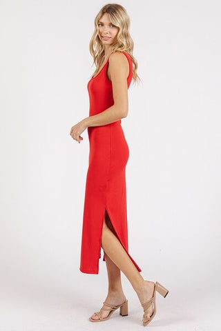 Side Slit Wide Strap Midi Tank Dress - MOD&SOUL - Contemporary Women's Clothing