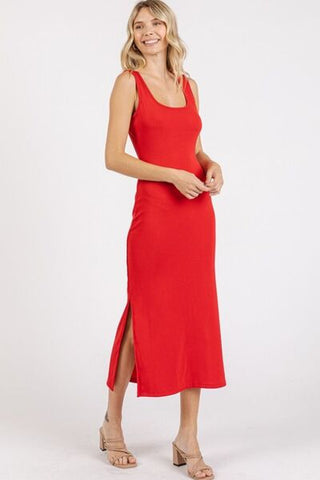 Side Slit Wide Strap Midi Tank Dress - MOD&SOUL - Contemporary Women's Clothing