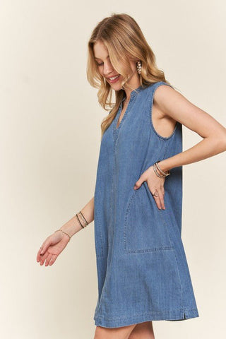 Sleeveless Denim Dress with Pockets - MOD&SOUL - Contemporary Women's Clothing