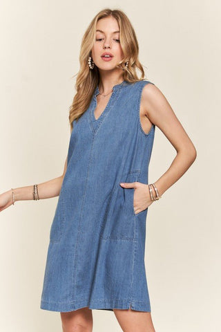 Sleeveless Denim Dress with Pockets - MOD&SOUL - Contemporary Women's Clothing