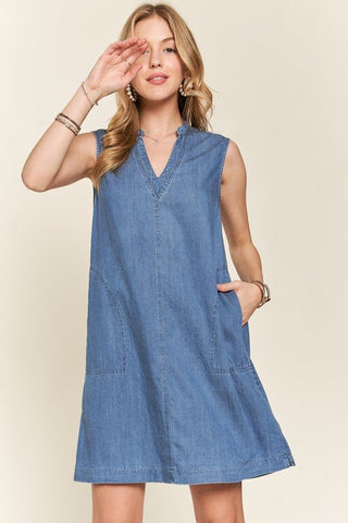 Sleeveless Denim Dress with Pockets - MOD&SOUL - Contemporary Women's Clothing