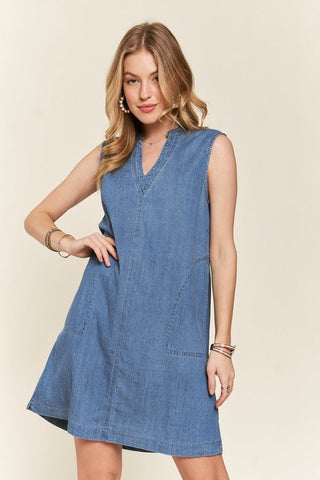 Sleeveless Denim Dress with Pockets - MOD&SOUL - Contemporary Women's Clothing