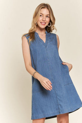 Sleeveless Denim Dress with Pockets - MOD&SOUL - Contemporary Women's Clothing